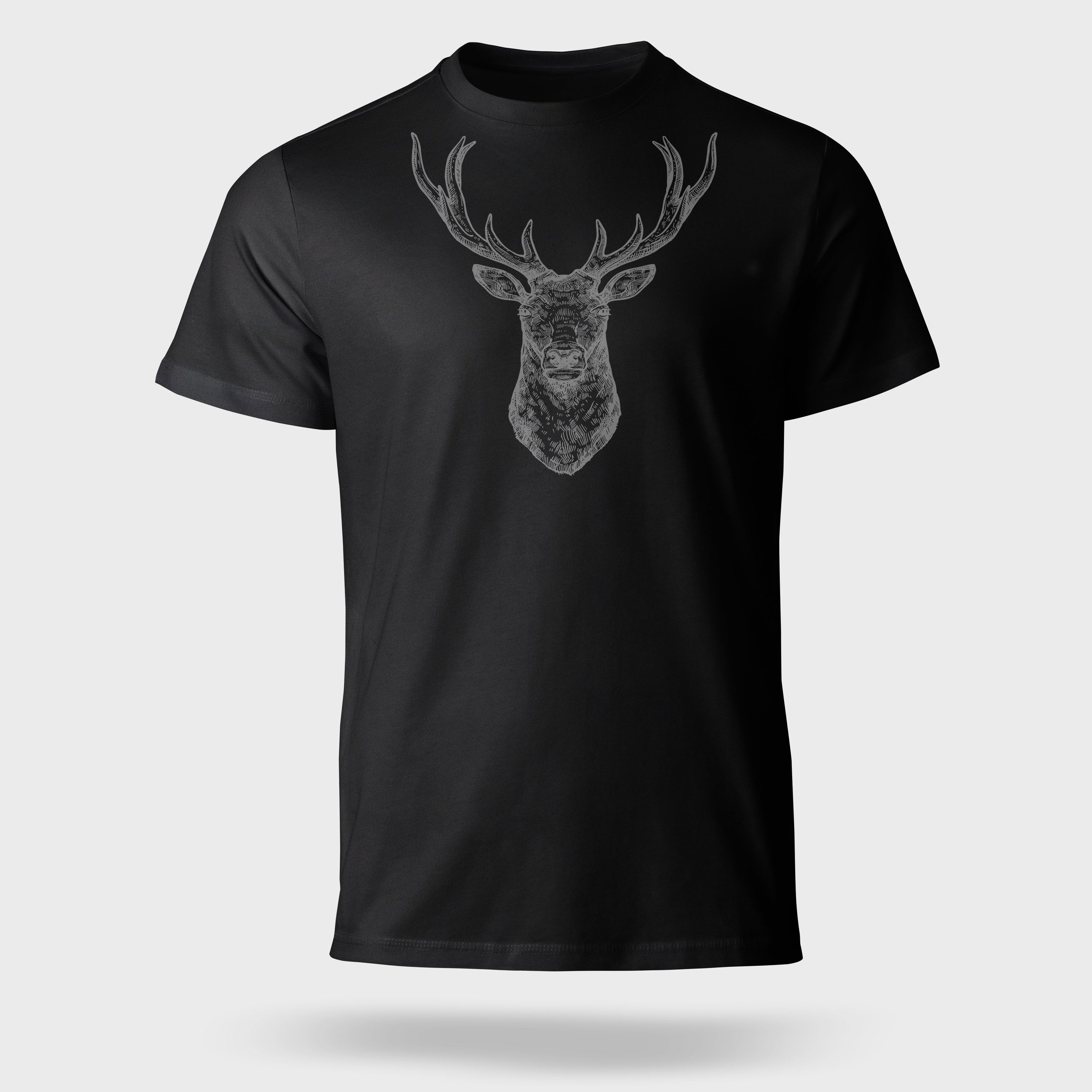 Black t-shirt on a light gray background