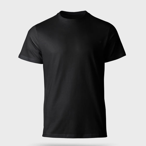 Black t-shirt on a light gray background