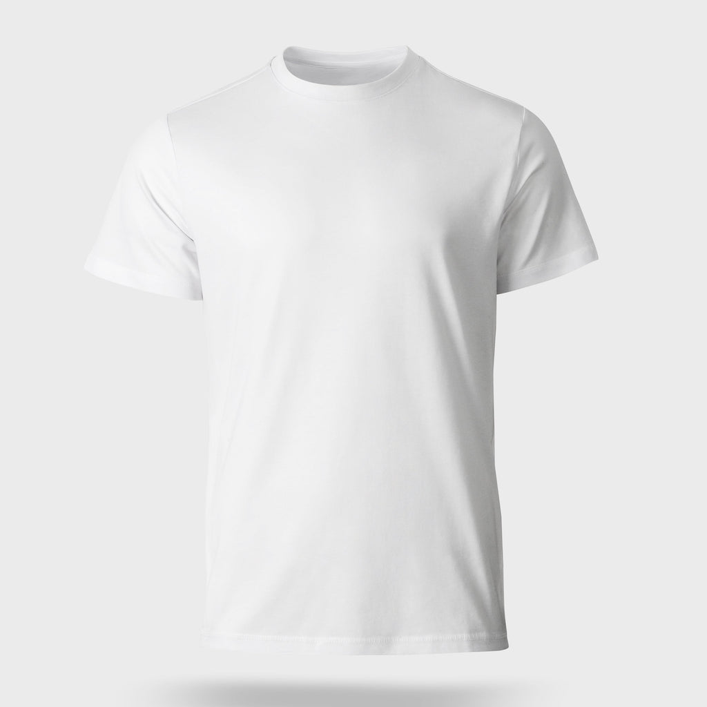 Plain white t-shirt on a light gray background