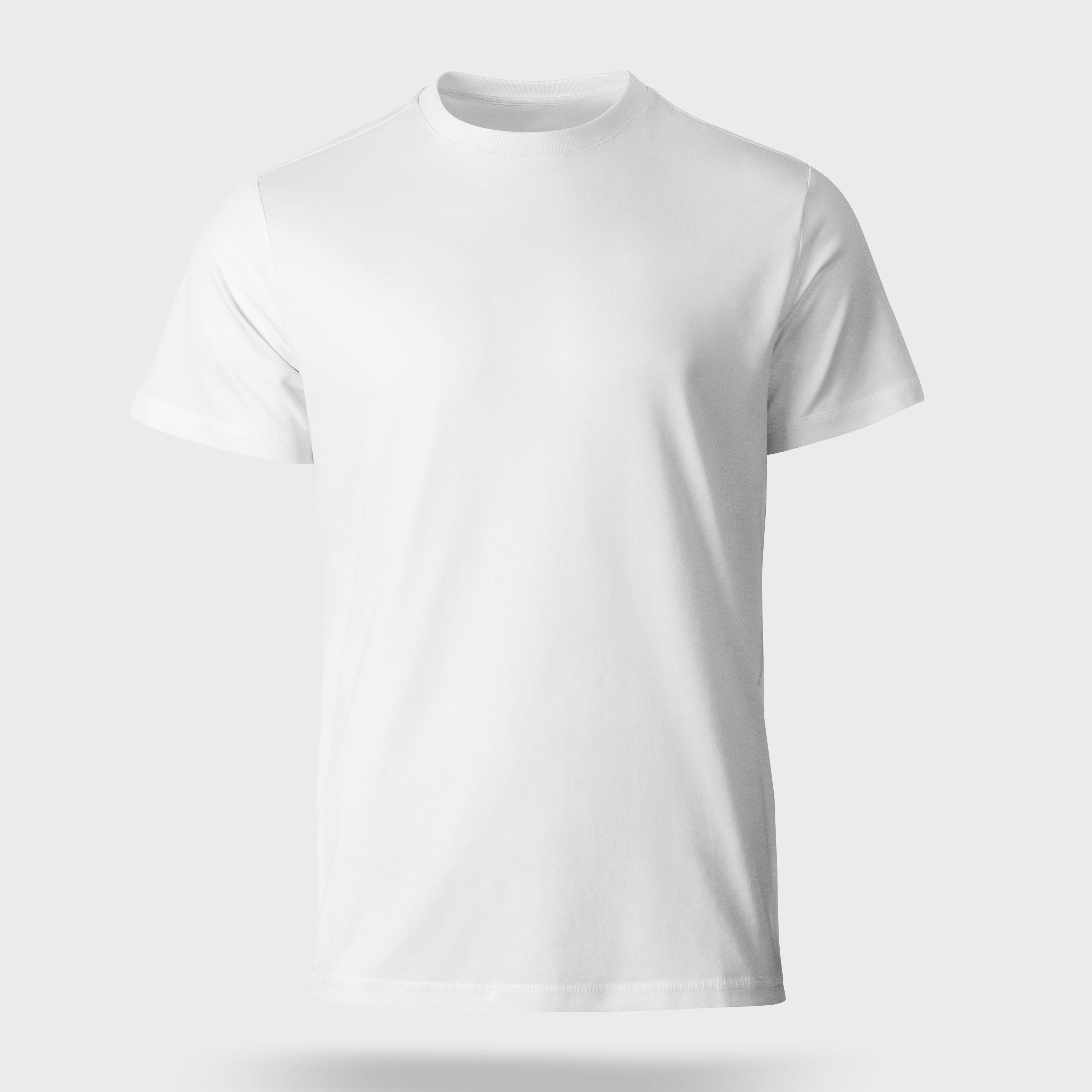Plain white t-shirt on a light gray background