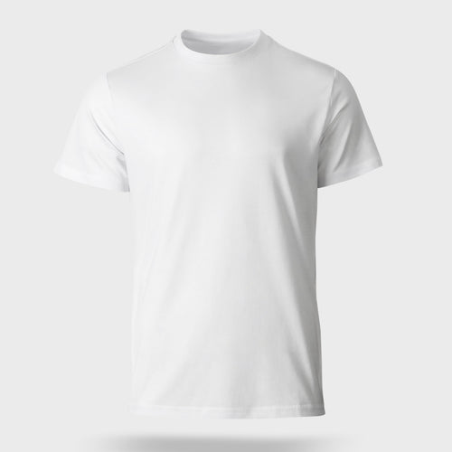 Plain white t-shirt on a light gray background